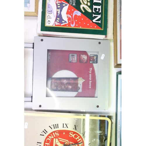 384 - A group of Brewery related collectables to include advertising sign, Schweppes mirror clock and a gr... 