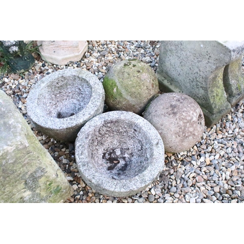 567 - Collection of stone & reconstituted stone to include a staddle stone base, a pair of planters, a pai... 