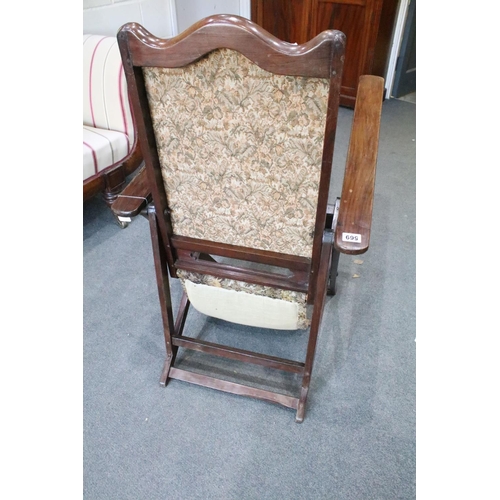 569 - Late 19th / Early 20th century Hardwood Folding Campaign or Plantation style Chair with upholstered ... 