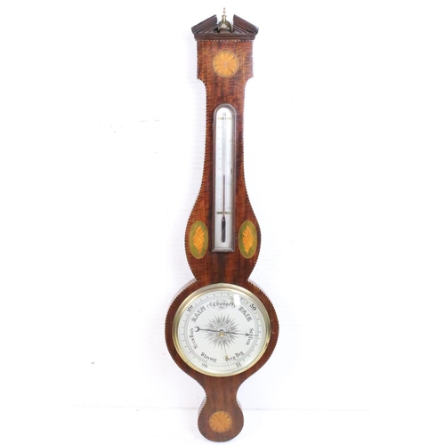 602 - Early 19th century Mahogany Inlaid Banjo Barometer, 97cm high