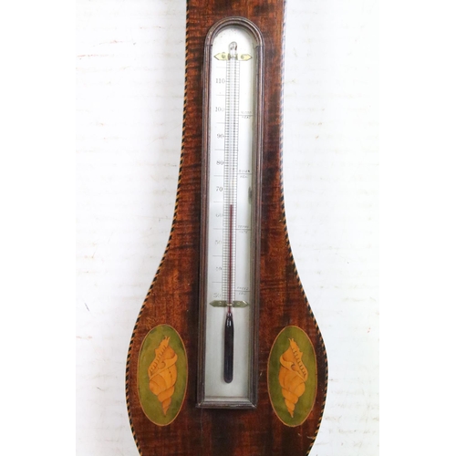 602 - Early 19th century Mahogany Inlaid Banjo Barometer, 97cm high