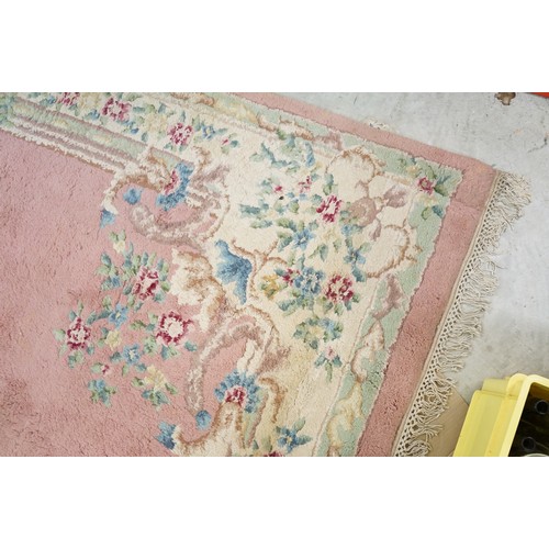 613 - Large Pink and Cream Floral Patterned Rug, 390cm x 308cm