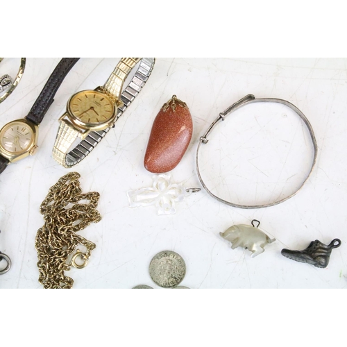 288 - A small quantity of costume jewellery together with two wristwatches and a small selection of silver... 