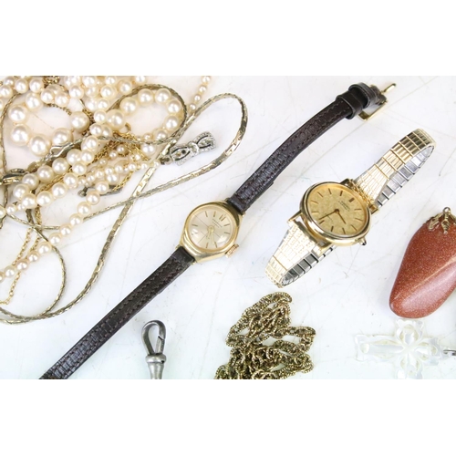 288 - A small quantity of costume jewellery together with two wristwatches and a small selection of silver... 