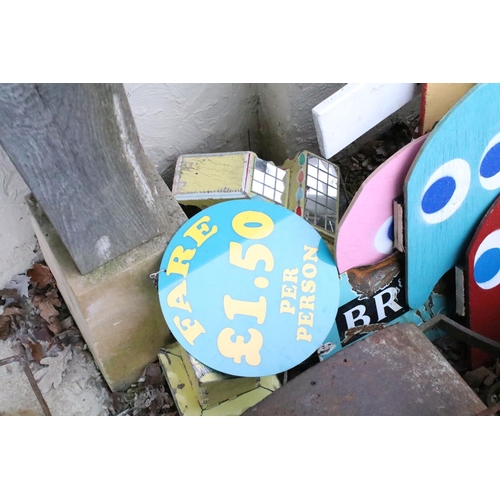 555 - Two Wooden Garden Centre Signs, Advertising Enamel Sign for Bristol Topped Cigarettes (a/f), Two Fai... 