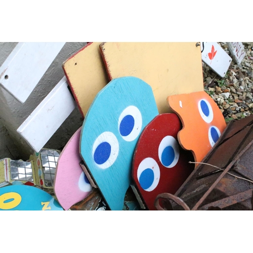 555 - Two Wooden Garden Centre Signs, Advertising Enamel Sign for Bristol Topped Cigarettes (a/f), Two Fai... 