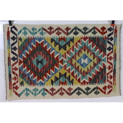 598A - Hand Knotted Woolen Chobi Kilim Rug, 91cm x 58cm