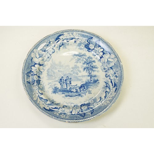 54 - Eight 19th century blue & white plates (featuring Spode Turner & The Benevolent Cottagers), together... 