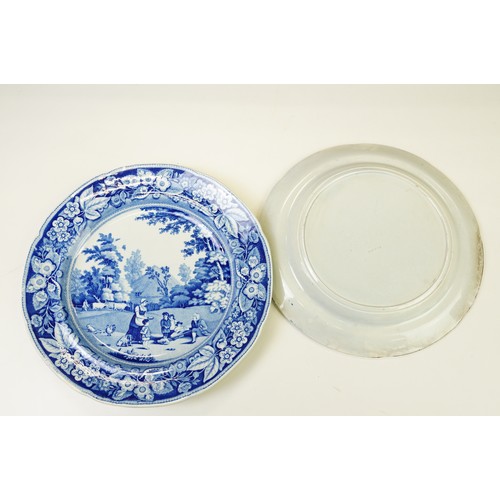 54 - Eight 19th century blue & white plates (featuring Spode Turner & The Benevolent Cottagers), together... 