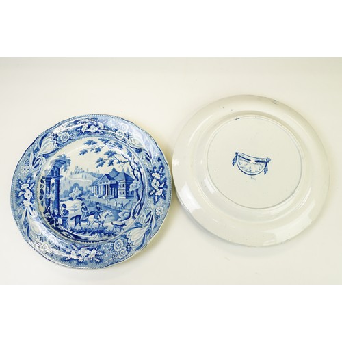 54 - Eight 19th century blue & white plates (featuring Spode Turner & The Benevolent Cottagers), together... 