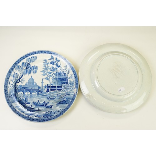 54 - Eight 19th century blue & white plates (featuring Spode Turner & The Benevolent Cottagers), together... 