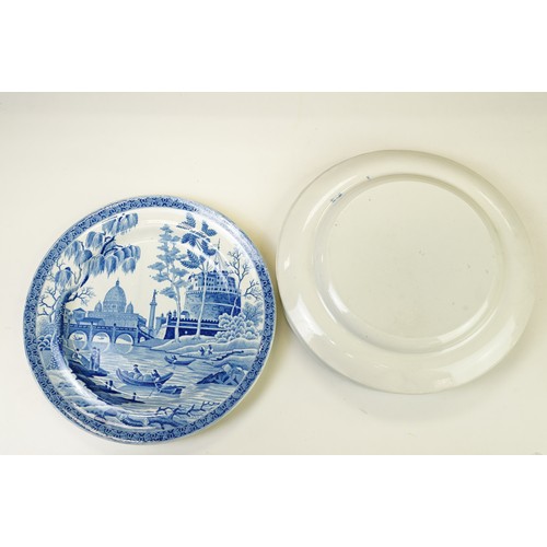 54 - Eight 19th century blue & white plates (featuring Spode Turner & The Benevolent Cottagers), together... 