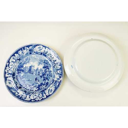 54 - Eight 19th century blue & white plates (featuring Spode Turner & The Benevolent Cottagers), together... 