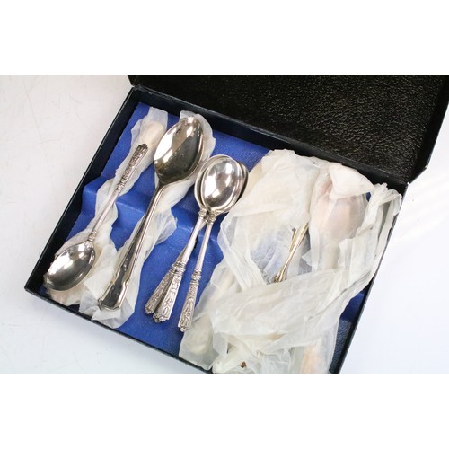 340 - Collection of mixed silver plate to include grape scissors with cast decoration, modernist style dis... 