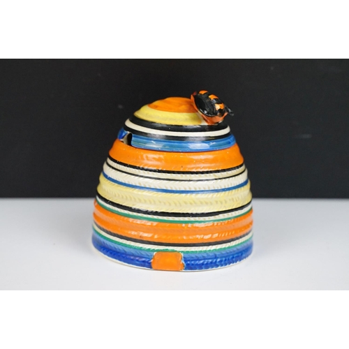 20 - Clarice Cliff for Newport Pottery Bizarre Liberty Banded Beehive Honey Pot, with cover, printed mark... 