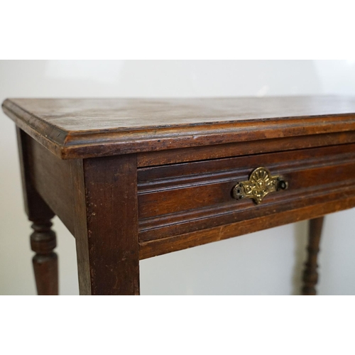 629 - Late 19th / Early 20th century Side Table with single long drawer raised on turned legs, 92cm long x... 