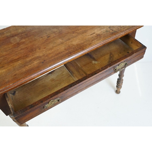 629 - Late 19th / Early 20th century Side Table with single long drawer raised on turned legs, 92cm long x... 