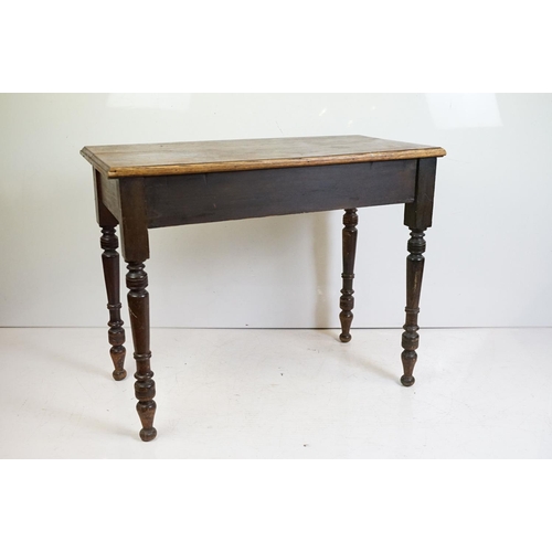 629 - Late 19th / Early 20th century Side Table with single long drawer raised on turned legs, 92cm long x... 