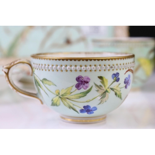 56 - Royal Worcester porcelain cabaret tea set with hand painted butterfly, floral and foliate decoration... 