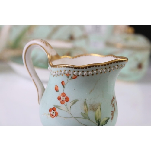 56 - Royal Worcester porcelain cabaret tea set with hand painted butterfly, floral and foliate decoration... 