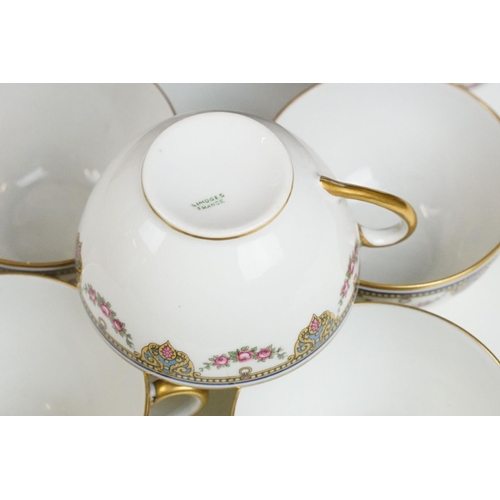 108 - 20th Century Limoges of France tea set with pink rose decoration (teapot, 12 cups & saucers, milk ju... 