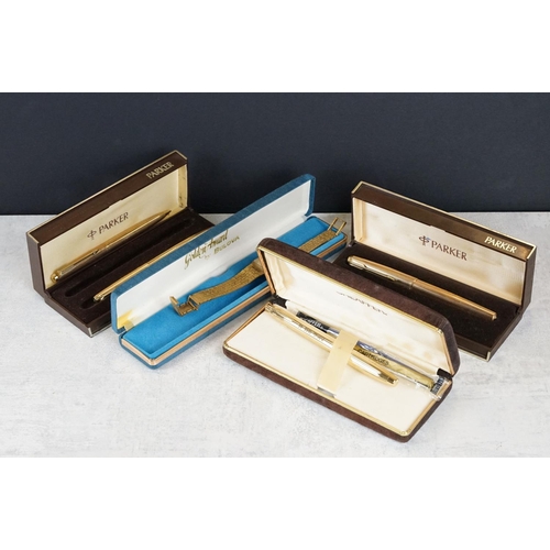 306 - Three boxed pens / pen sets to include a Sheaffer rolled gold fountain pen (with 14ct gold nib), Par... 