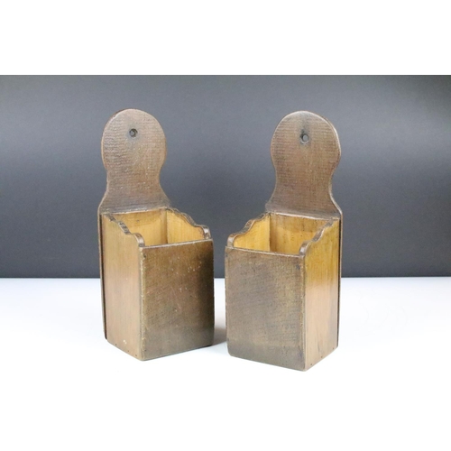 116 - Pair of Fruitwood Wall Hanging Candle Boxes, approx 27.5cm tall