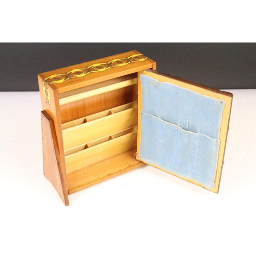 126 - Mid century Wooden Calligraphy Box, the single door formed as rows of leather bound books opening to... 