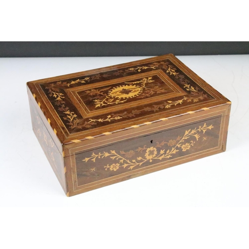 146 - Late 19th / early 20th century marquetry inlaid box with foliate detail, approx 28cm wide