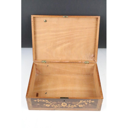 146 - Late 19th / early 20th century marquetry inlaid box with foliate detail, approx 28cm wide