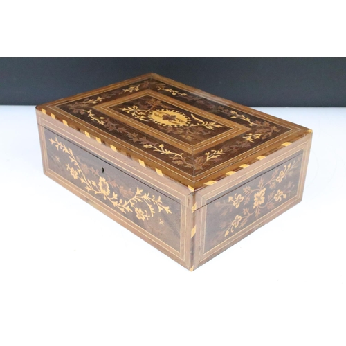 146 - Late 19th / early 20th century marquetry inlaid box with foliate detail, approx 28cm wide