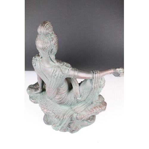 150 - Bronze effect figure of a seated Buddhist female deity, with orb in hand, approx 51cm tall