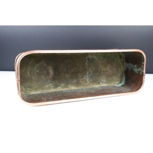 165 - Copper Planter of rectangular form with rounded corners and rolled edge, 38cm long x 12cm high