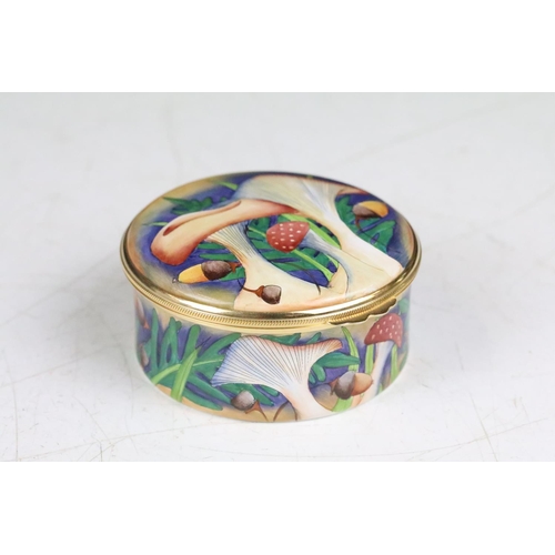 206 - A Moorcroft enamel box trial piece, titled Fungi, decorated by R. Douglas-Ryder, dated 27/11/01 to b... 