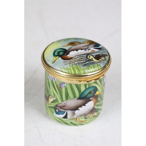 209 - A Moorcroft two piece set to include an enamel box and an enamel vase both with Mallard decoration, ... 