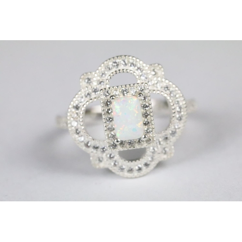 217 - Silver CZ and Opal panelled ring