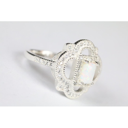 217 - Silver CZ and Opal panelled ring