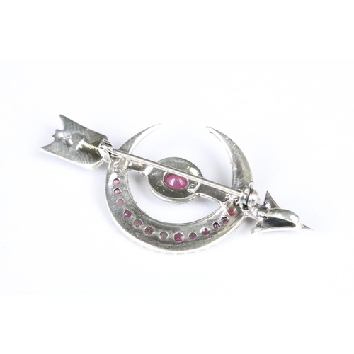 218 - Silver and Ruby set Arrow Brooch