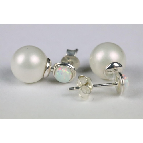 232 - Pair of Silver Opal and Freshwater Pearl Stud Earrings