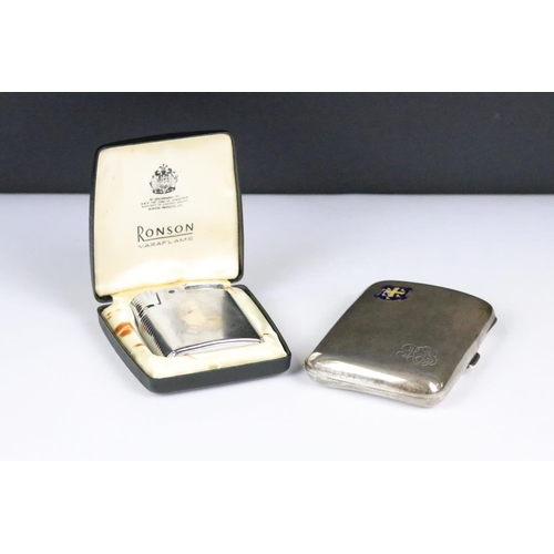 265 - A fully hallmarked sterling silver cheroot / cigarette case together with a cased Ronson pocket ligh... 