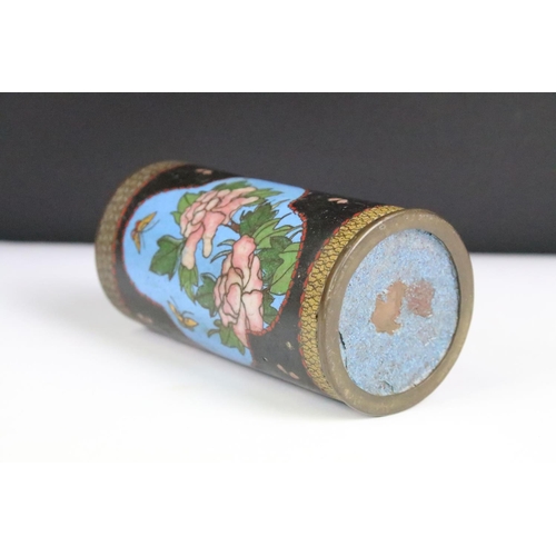 272 - An oriental cloisonne pen holder with bird and floral decoration together with a desktop perpetual c... 