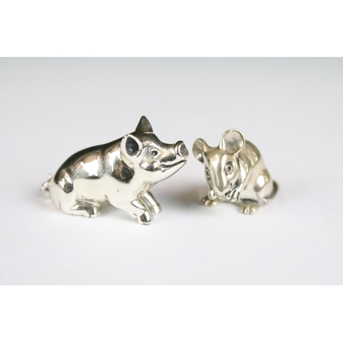 274 - A collection of sterling silver and white metal miniature animal figures together with a hallmarked ... 