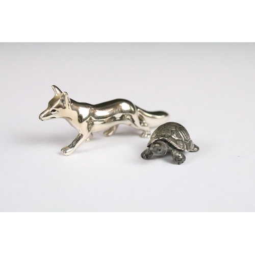 274 - A collection of sterling silver and white metal miniature animal figures together with a hallmarked ... 