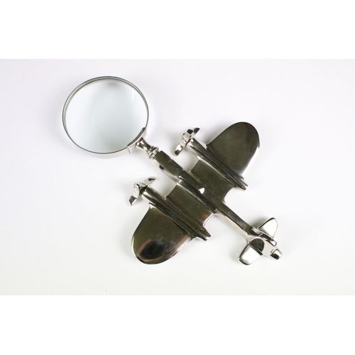 275 - Silver Plated Desk Magnifying Glass in the form of a Plane