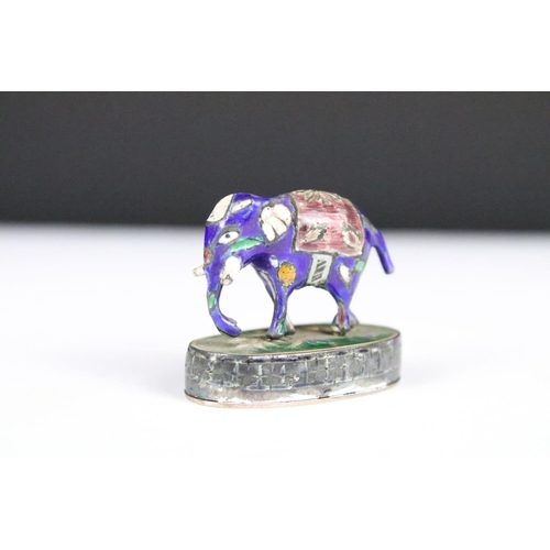 277 - A collection of three sterling silver and enamel miniature animal figures to include an elephant, ho... 