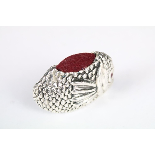 281 - Silver Pin Cushion in the form of an Angel Fish with ruby eyes