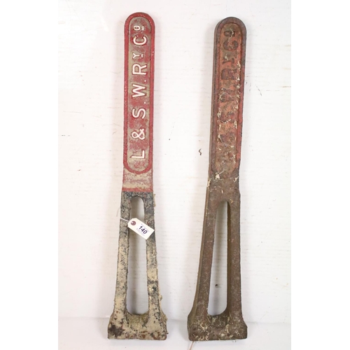 140 - Railwayana - Two London & South West Railway Co. (LSWR) painted cast iron boundary marker posts, app... 