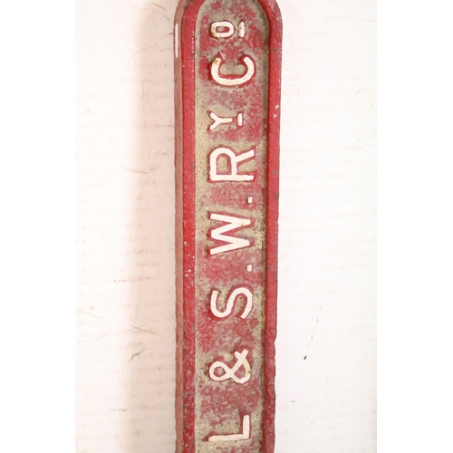 140 - Railwayana - Two London & South West Railway Co. (LSWR) painted cast iron boundary marker posts, app... 