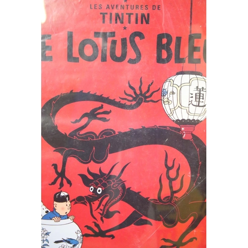 141 - Advertising Poster - Herge, Les Aventures de Tintin ‘ Le Lotus Bleu ‘ featuring Tintin and Snowy eme... 