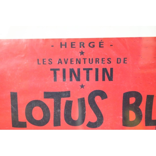 141 - Advertising Poster - Herge, Les Aventures de Tintin ‘ Le Lotus Bleu ‘ featuring Tintin and Snowy eme... 